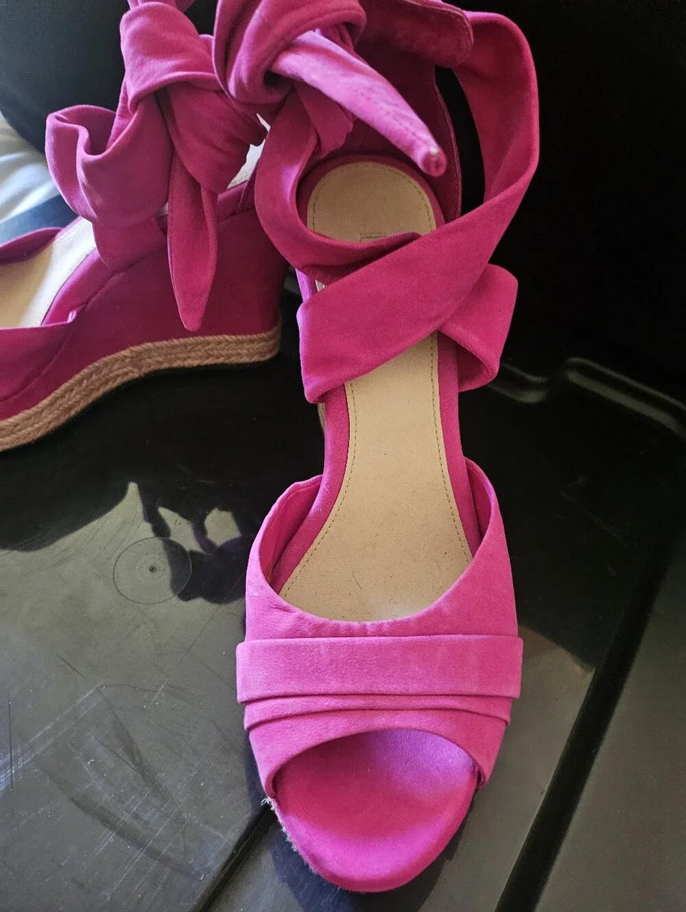 Ugg Pink Espadrille Wedge Sandals with Ankle Tie Size 8